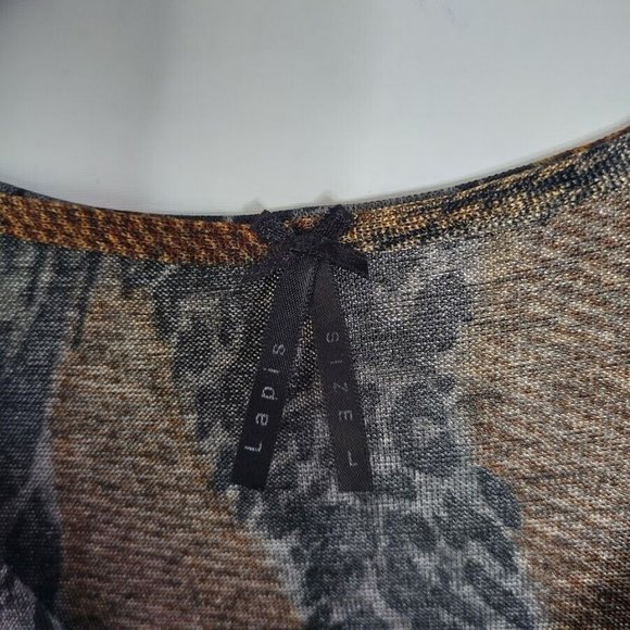 Lapis Women’s L Tunic top Semi Sheer ined Animal Print Ruched 3/4 Sleeve Large - Picture 5 of 9